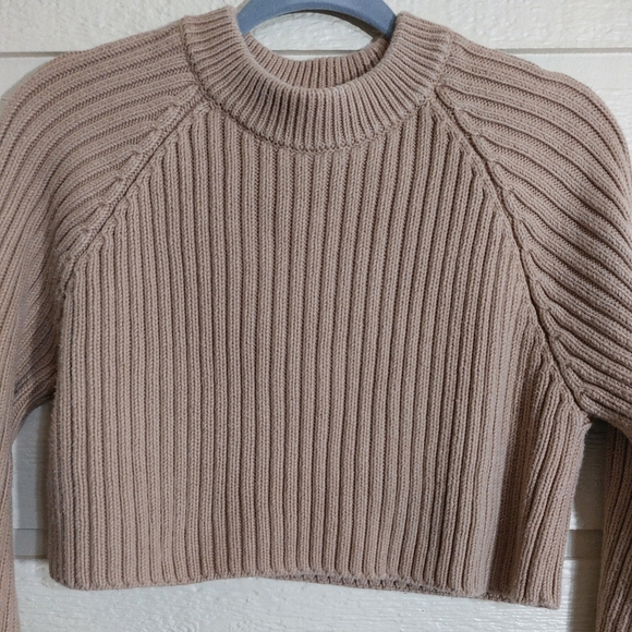 Zara Brown Long Sleeve Ribbed Crop Sweater- M - Picture 4 of 6